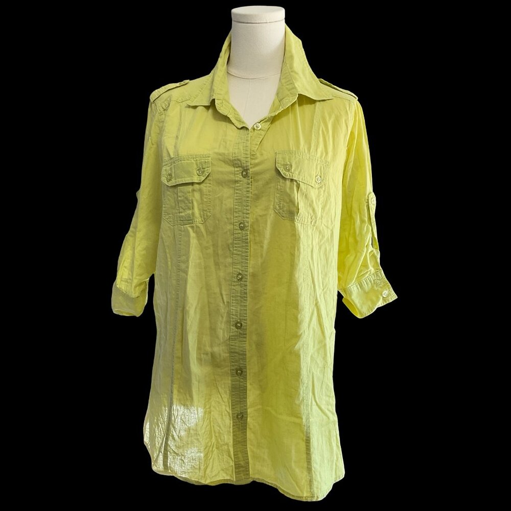 Green Tailored Collared Blouse w/ Pocket Details